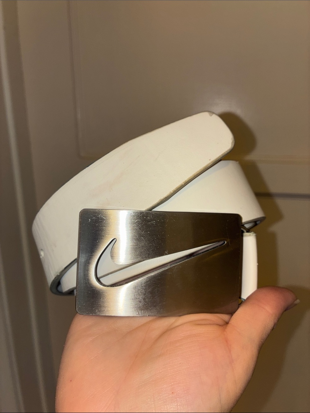 Vintage NIKE GOLF White belt Metal Swoosh buckle HEAVY Size 38
